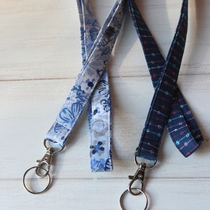Blue Floral Lanyard, Blue Lines Lanyard, ID Badge Lanyard, Animal Lanyard, ID Badge Holder, Fabric Lanyard, Teacher Lanyards, Gifts Under 10
