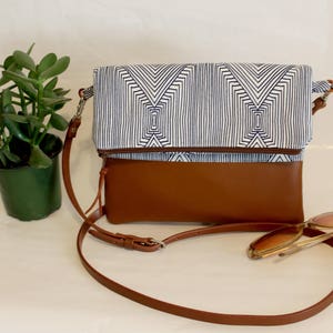 Foldover Crossbody Bag, Simple CrossBody Bag, Blue and White CrossBody Purse, Everyday Purse, Hobo Handbag, Boho Bag, Gifts for 50