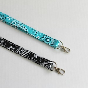 Black White Lanyard - Blue Bandana Lanyard - Long Key Lanyard - ID Strap-Teacher Lanyard- Cute Boho Lanyard -Fabric Lanyard -Paisley Lanyard