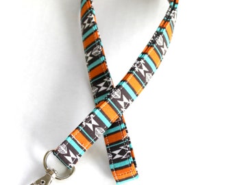 Brown Lanyard / Tribal Theme Lanyards / ID Badge Holder /Cute Lanyard / Girly Keychain / Pretty Lanyards /Fabric Lanyards / Bohemian Lanyard