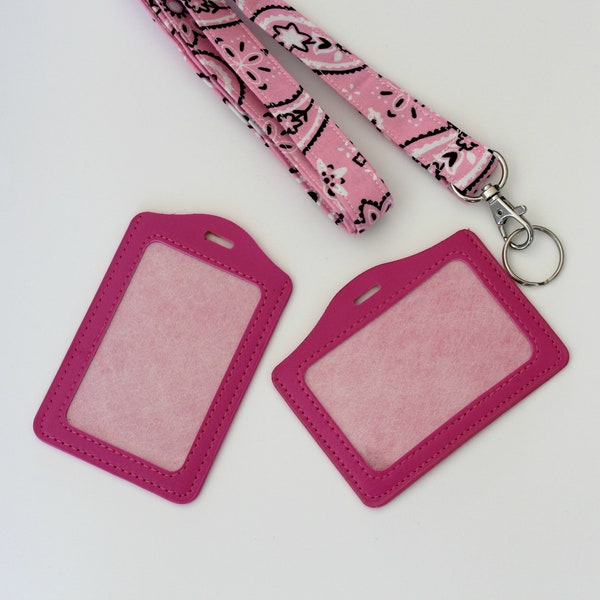 Pink Badge ID Holder / Vinyl Vertical Holder /Hot Pink ID Badge / Vinyl Sleeve / Lanyard Badge Holder/ Pink ID Holder/ Horizontal Vinyl Card