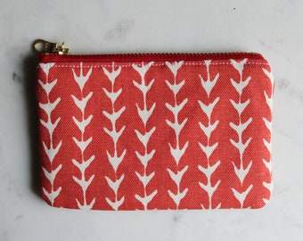 Red zipper pouch, fabric coin purse, red and white coin purse, small zipper pouch, credit card pouch, gifts for her, small money wallet