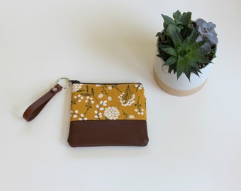 Coin Purse,Yellow Floral Coin Purse,Coin Pouch, Change Purse, Gift for Her, Womens Wallet, Zipper Pouch, Small Wallet, Boho Coin Purse