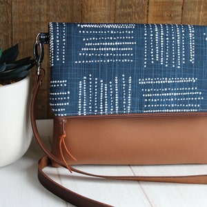 Foldover Crossbody Bag, Navy and White CrossBody Bag, Casual CrossBody Purse, Everyday Purse, Hobo Handbag, Boho Bag, Gifts for 50 image 6