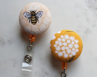 Retractable Badge Reel, Yellow Floral Badge Holder, Nurse Badge Reel, Bumble Bee Id Reel, Retractable Badge, Name Badge, Teacher Badge Reel