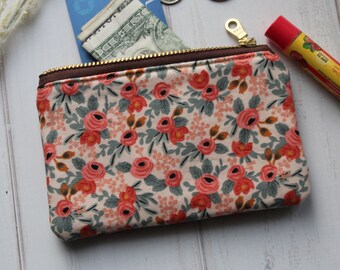 2025人気の Coin Fabric Pouch, Zipper Small Purse, Floral Co Paper Rifle ウェア