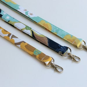Blue Lanyard - Floral Lanyard- Mint Green Lanyard - Keychain Lanyard - White ID Lanyard - Cute Boho Lanyard -Girly Lanyard- Fabric Lanyard