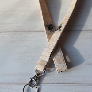 Yellow Lanyard, Honey Bees Lanyard, Keys Lanyard, Badge Lanyard, Key Lanyards,ID Badge Holder,Fabric Lanyards,Teacher Lanyard,Gifts Under 10