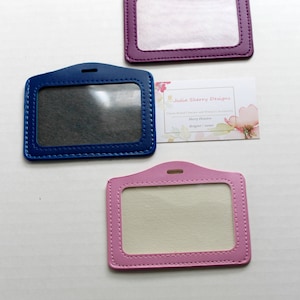 Badge ID Holder / Pink Vinyl Holder / Blue ID Badge / Vinyl Sleeve / Lanyard Badge Holder/Purple ID Holder/ Horizontal Vinyl Card Sleeve