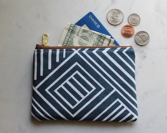 Small zipper pouch, fabric coin purse, blue and white coin purse, blue zipper pouch, credit card pouch, gifts for her, small wallet