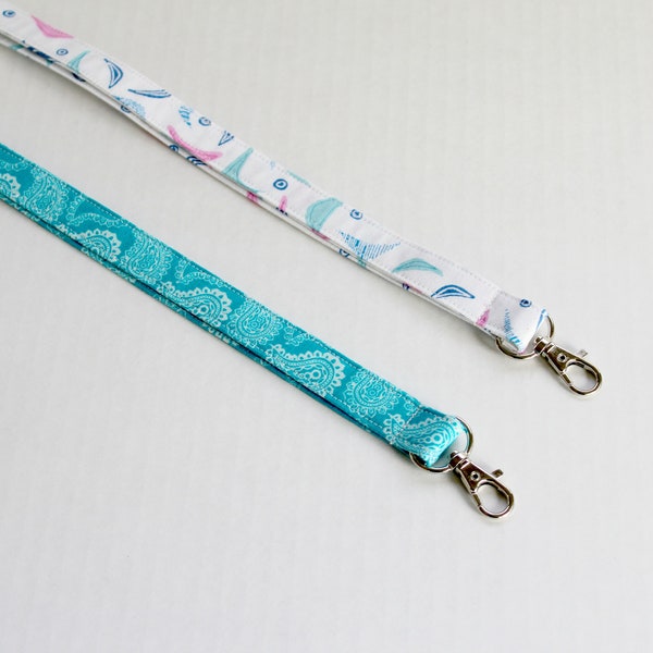 Blue Lanyard - Boomerang Theme Lanyard - Long Key Lanyard - ID Strap-Teacher Lanyard- Cute Boho Lanyard - Fabric Lanyard - Paisley Lanyard