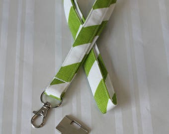 Chevron Lanyard /Green White Lanyards/Lanyards/ID Badge Holder /Cute Lanyards/Keychains/Nurse Lanyards /Fabric Lanyards / Gifts for Under 10