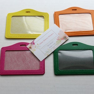 Badge ID Holder / Pink Vinyl Holder / Green ID Badge / Vinyl Sleeve / Lanyard Badge Holder/ Yellow ID Holder/ Horizontal Vinyl Card Sleeve