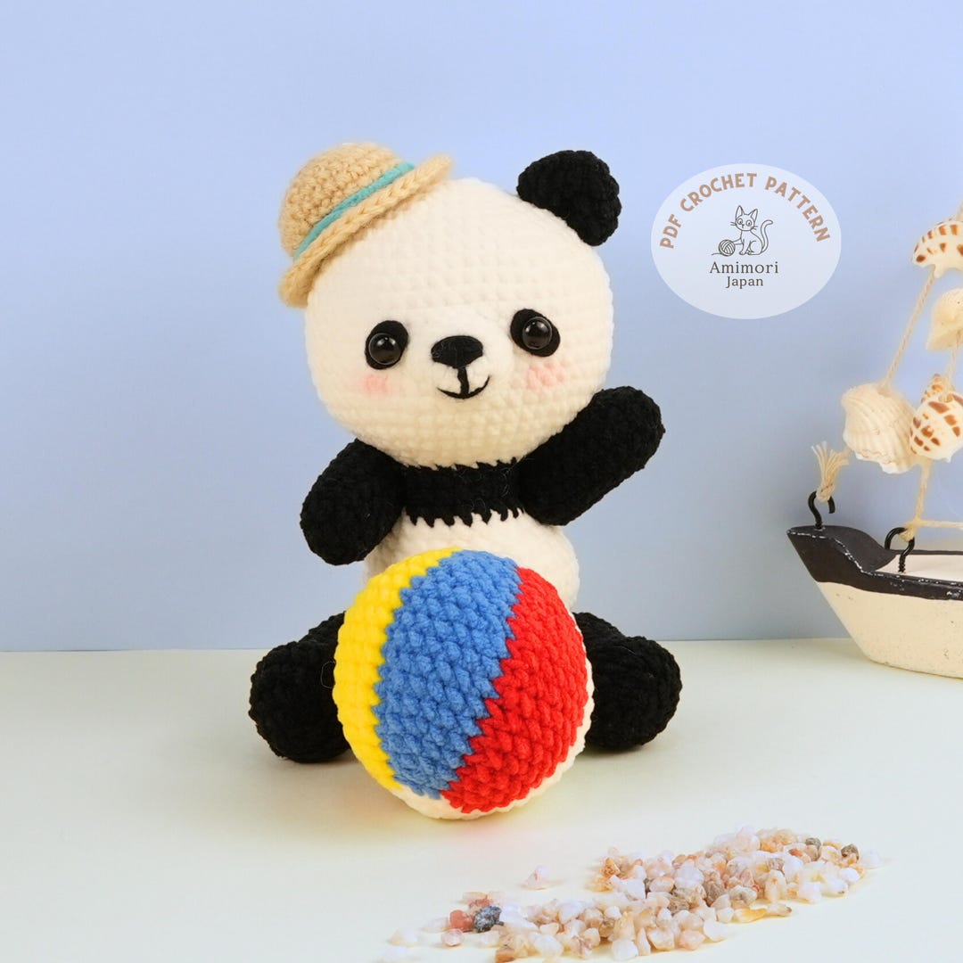 Panda Brothers Summer Vacation | Amigurumi Crochet Pattern With Straw Hat \u0026  Beach Ball (PDF) - Etsy New Zealand, image size:1080x1080