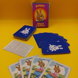 Juego de cartas antiguo Bunny Snap, años 50, completo, fabricado en Inglaterra