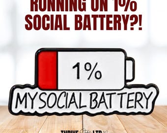 1% Social Battery Pin Badge Rolig Introvert Gåva Överstimulerad Social Ångest Emalj Pin ADHD Humor Neurodivergent Gåva