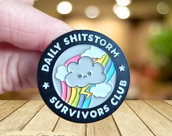 Daily Shitstorm Survivors Club Pin Badge Funny Mental Health Gift ADHD Anxiety Humour Enamel Pin Relatable Chaos Badge