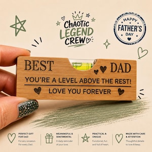 Wooden Engraved Spirit Level, Dad Gift, Father's Day Present, Level Above Rest