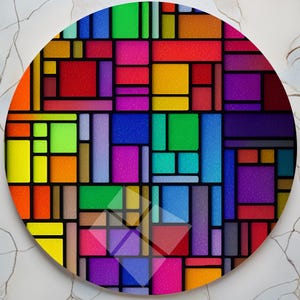 Geometric Stained Glass Wall Art: Colorful Abstract Tempered Glass