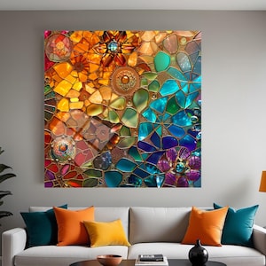 Tempered Glass Wall Art, Stained Glass Wall Decor, Living Room Wall Art, Decor For Bedroom, Extra Large Wall Art, Mosaic Wall Hanging