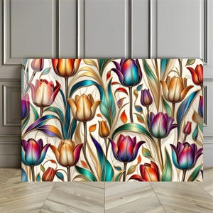 Tempered Glass Tulip Wall Art: Colorful Floral Decor, Elegant Botanical Print