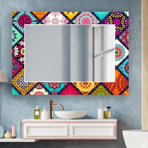 Colorful Talavera Tile Mirror – Tempered Glass, All Sizes, Framed/Frameless, With/Without Light, Fits Any Room