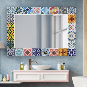 Colorful Talavera Tile Mirror – Tempered Glass, All Sizes, Framed/Frameless, With/Without Light, Fits Any Room