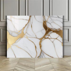 Gold Marble Tempered Glass Wall Art: Modern Abstract Home Decor