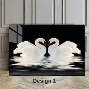 Art Mural Couple de Cygnes 3D, Art Cygne Lac, Art Vintage Cygne, Format Horizontal, Rond, Vertical, Art en Verre Trempé, Déco Cygne Cadeau