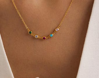 Gold Plated Family Birthstone Necklace, Multiple Stone Necklace, Family Necklace, Christmas Gift, Gift Necklace for Mom
