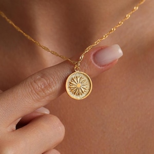 Sonnenblume Münze Halskette, Gold Sonnenblume Halskette, Sommer Schmuck, Anhänger Halskette, Weihnachtsgeschenk, Geschenk für sie, alltägliche Halskette