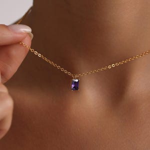 Custom Baguette Birthstone Necklace, Dainty Birthstone Necklace, Gold Birthstone Necklace, Birthstone Gift, Mothers Day Gift, Christmas Gift