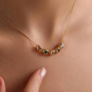 Gold Plated Family Heart Birthstone Necklace, Multi Birthstone Necklace, Birthstone Jewelry, Christmas Gift, Gift for her, Family Necklace