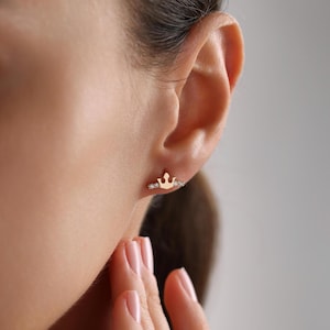 18K Gold Plated Tiny Crown Pave Stud Earrings, Tiara Earrings, Minimalist Earrings, Everyday Earrings, Perfect Gift for her, Women Earrings