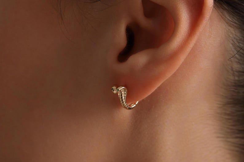 Gold Plated Pave Cobra Snake Huggie Hoop Earrings, Pave Snake Earrings, Animal Earrings, Perfect Gift for her, Minimalist Everday Earrings