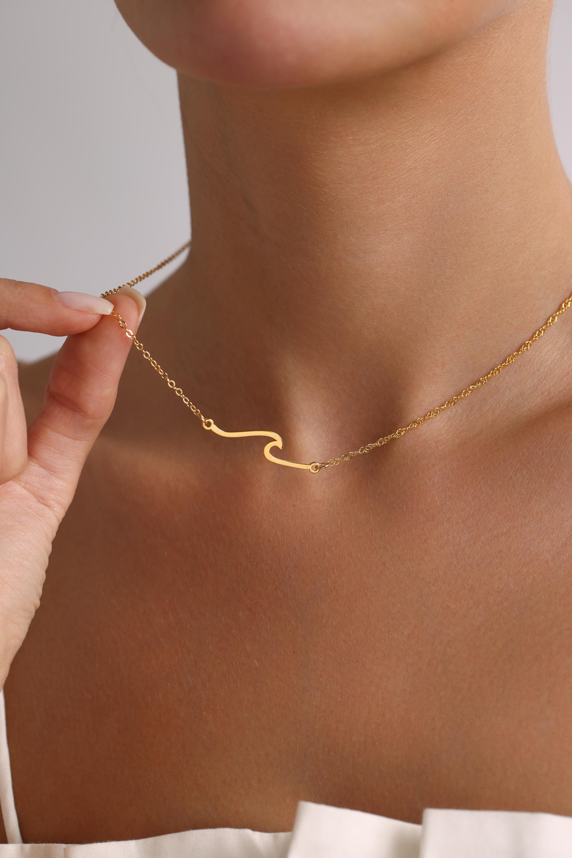 Gold Wave Necklace - Etsy Gold Wave Necklace - Etsy