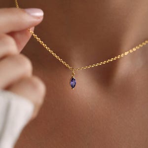 Gold Plated Tiny Single Marquise Necklace, Gold Tiny Necklace, Colorful Marquise Necklace, Mom Gift, Gift for her, Christmas Gift