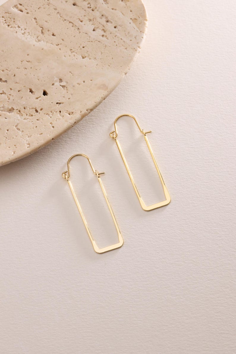 18K Gold Plated Thin Long Rectangle Hoops, Rectangle Earrings, Large Long Hoop Earrings, Geometric Earrings, Gift for her, Everyday Earrings