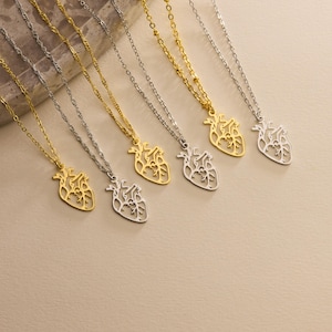 Gold Plated Dainty Anatomical Hert Pendant Necklace, Real Human Heart Necklace, Pendant Necklace, Mom Gift, Doctor Nurse Gift, Gift for her