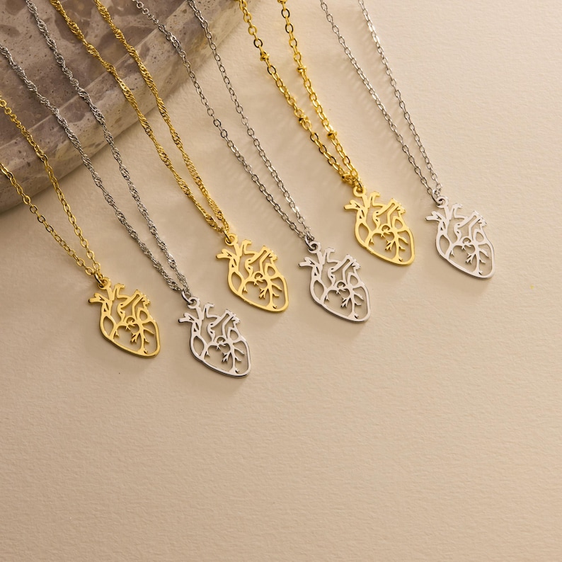 Gold Plated Dainty Anatomical Hert Pendant Necklace, Real Human Heart Necklace, Pendant Necklace, Mom Gift, Doctor Nurse Gift, Gift for her