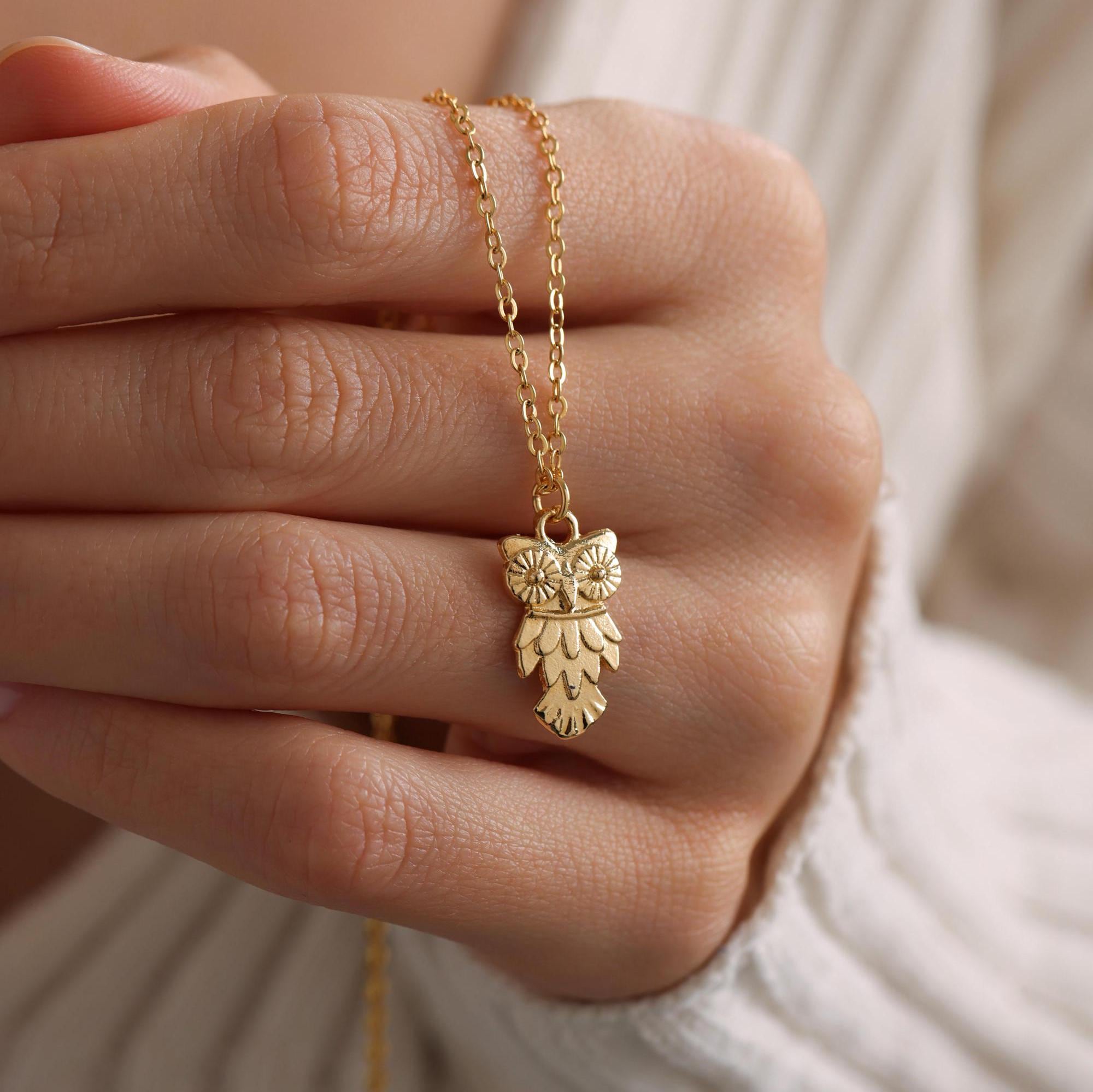 Gold Plated Dainty Owl Pendant Necklace, Night Owl Necklace, Gold Owl Necklace, Animal Necklace, Chr