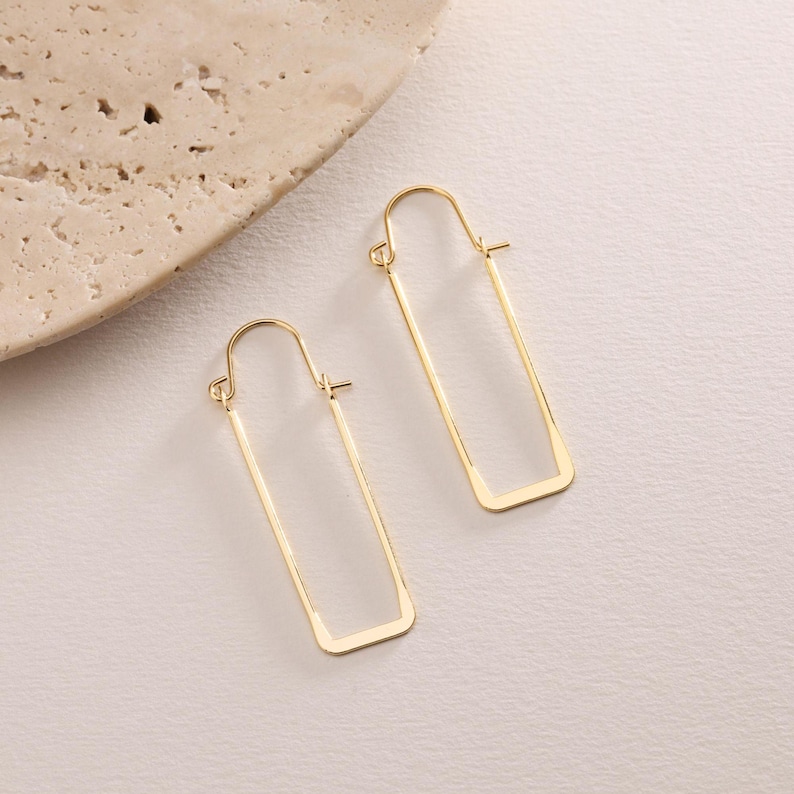 18K Gold Plated Thin Long Rectangle Hoops, Rectangle Earrings, Large Long Hoop Earrings, Geometric Earrings, Gift for her, Everyday Earrings