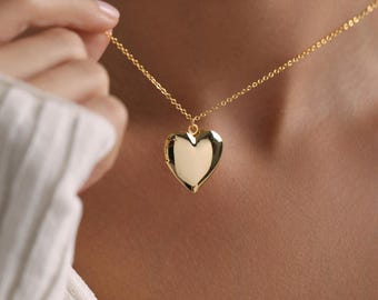 Gold Plated Large Heart Locket Necklace, Big Heart Locket Necklace, Photo Locket Necklace, Mom Gift , Gift for her, Christmas Gift