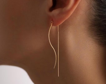 Orecchini a goccia lunga con filo ondulato placcati in oro 18 carati, orecchini a spirale, orecchini minimalisti per tutti i giorni, regalo per lei, orecchini da donna