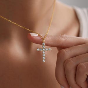 Gold Cross Pave Necklace, Dainty Cross Necklace, Religious Necklace, Baptism Necklace, Gift for her, Christmas Gift, Everyday Necklace