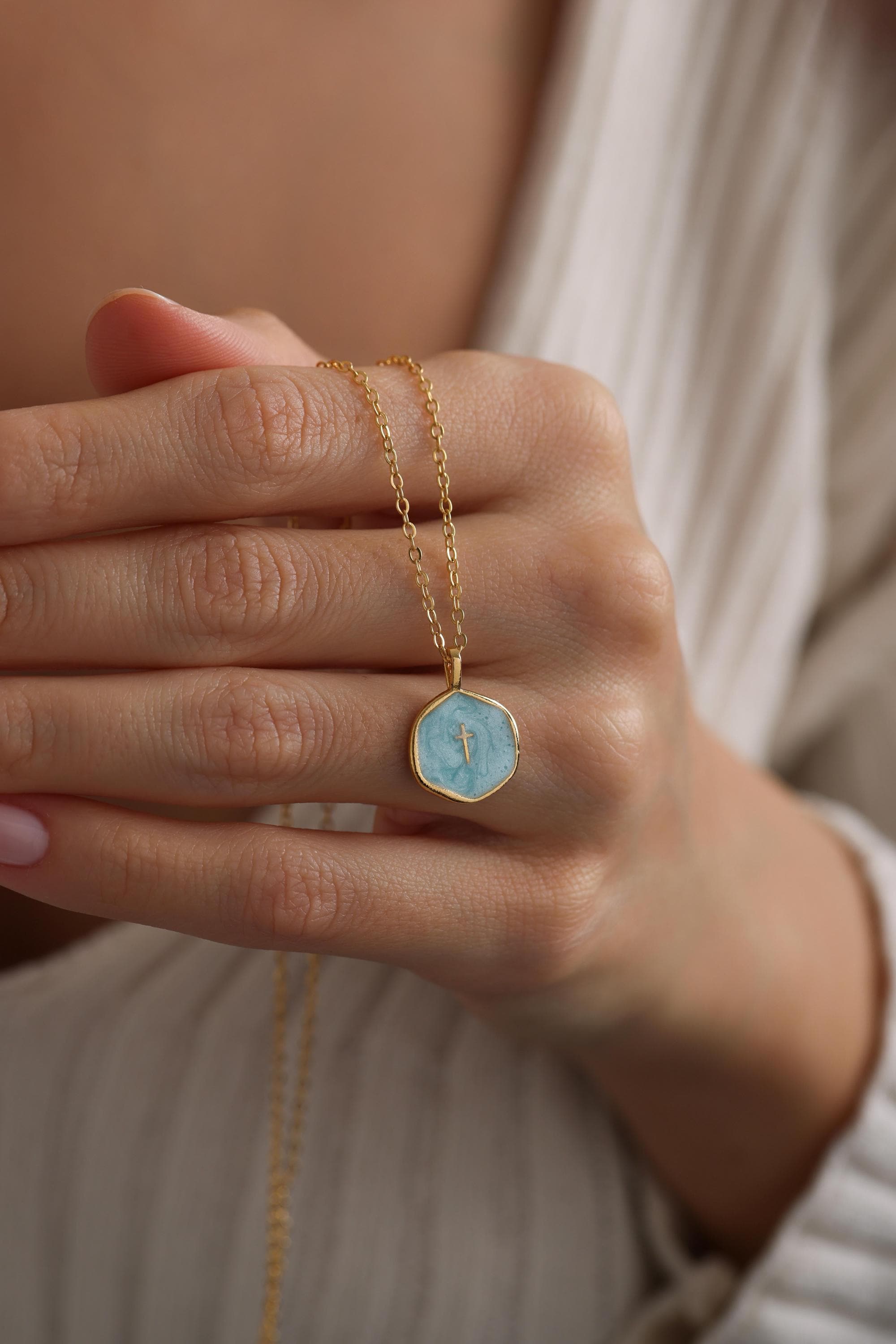 Gold Enamel Mini Cross Necklace, Tiny Cross Necklace, Religious Necklace, Enamel Necklace, Christian Gift for her, Christmas Gift