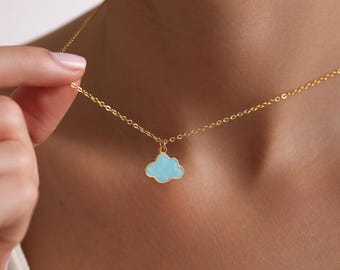 Gold Plated Enamel Cloud Necklace, Dainty Cloud Necklace, Celestial Necklace, Everyday Necklace, Pendant Necklace, Gift for her