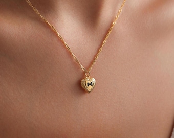 Personalized Tiny Heart Locket Necklace, Engraved Heart Locket Necklace, Personalized Locket Necklace, Mom Gift, Gift for her Christmas Gift