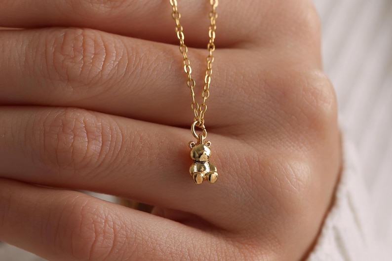 Gold Plated Minimalist Bear Necklace, 3D Puff Bear Necklace, Mini Tiny Bear Necklace, Animal Necklace, Gift for her, Christmas Gift, Gifts