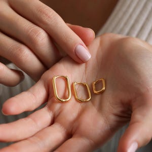 18K Gold Plated Rectangle Hoop Stacking Earrings, set of 1,2 or 3 pairs, Tiny Huggie Hoop Geometric Earrings, Gift for her, Everyday Earring
